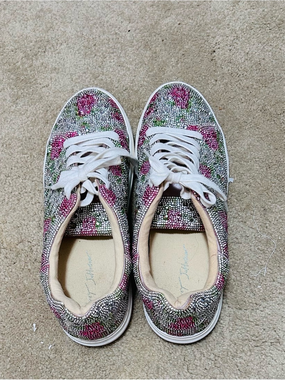 Betsey Johnson Pink Floral Crystal Lace-Up Sneakers